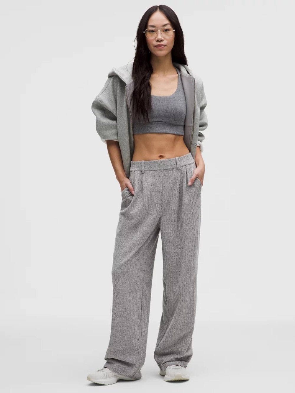Lululemon high rise day drift high rise pleated grey pant herringbone trouser L
